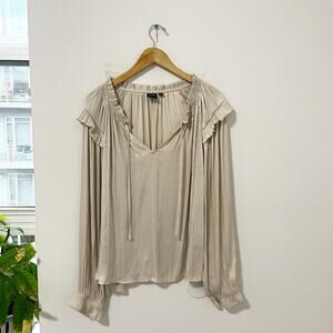 Gap Gold Silky Long Sleeve Pleated Blouse Size XXL